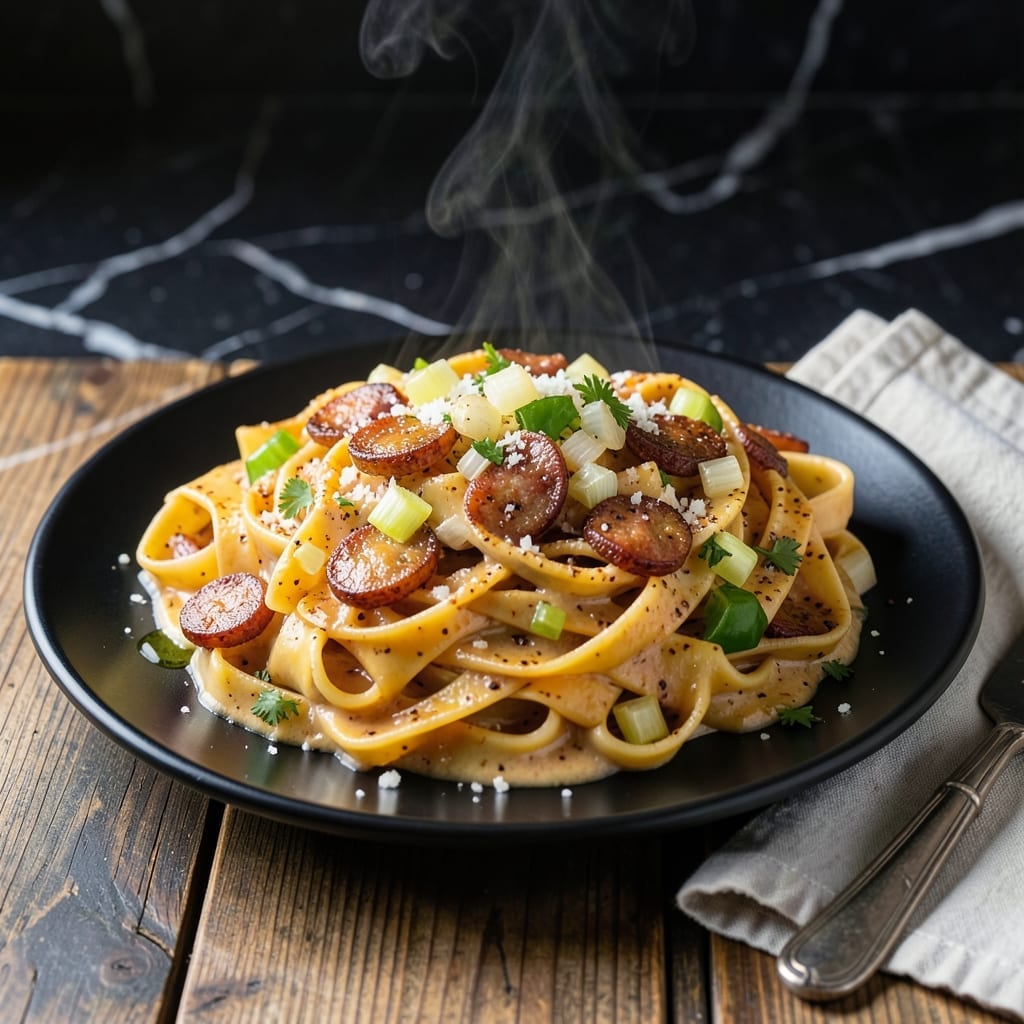 Cajun Ninja Fettuccine Recipe: Spicy Creole Cream Sauce with Andouille