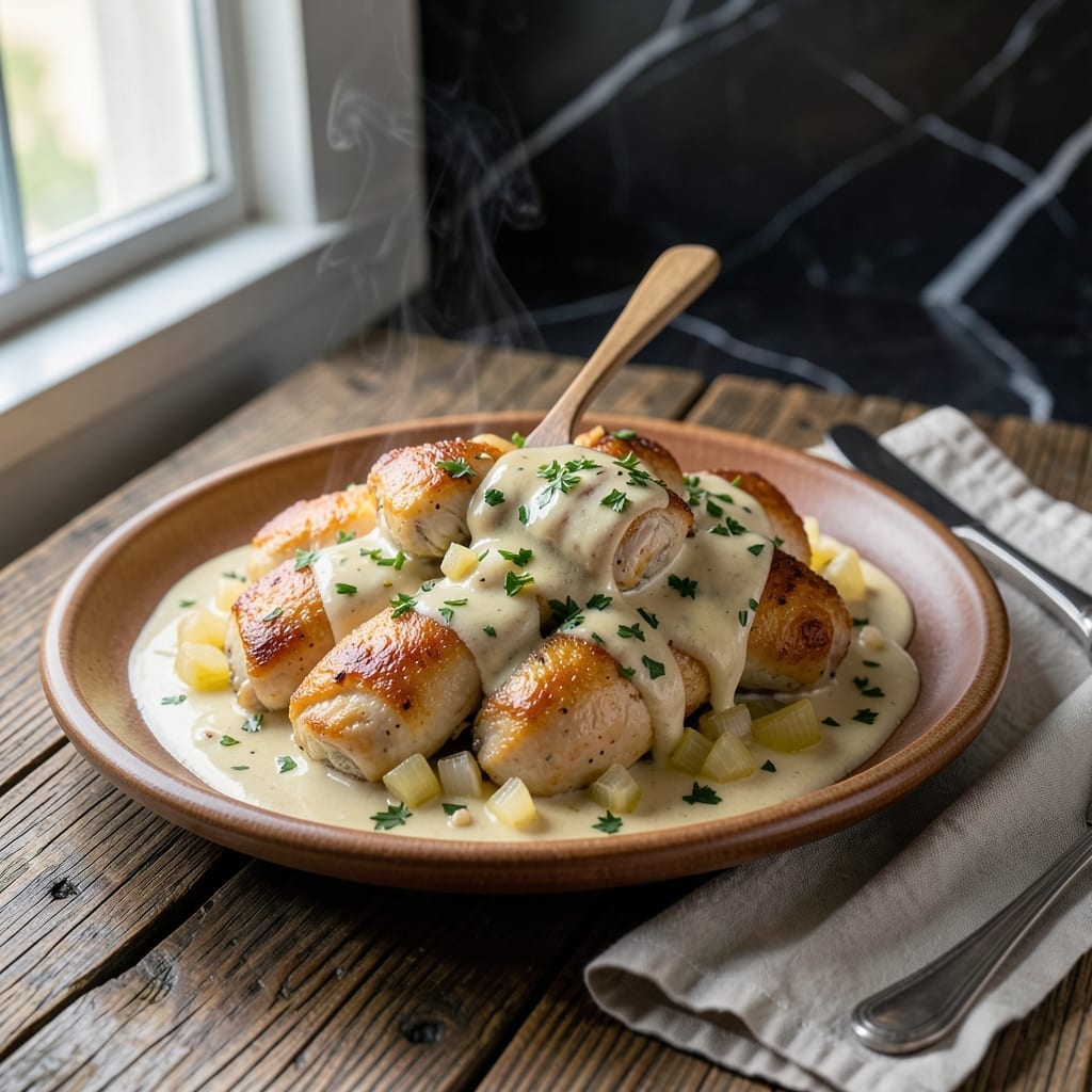 Recipe for Chicken Fricassee Using Cooked Chicken: Velvety Sauce With Garden Herbs