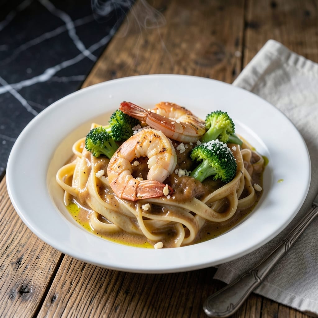 Shrimp Alfredo Recipe With Jar Sauce and Broccoli: Weeknight Creamy Pasta in 20 Minutes Shrimp Alfredo Recipe With Jar Sauce and Broccoli: Weeknight Creamy Pasta in 20 Minutes