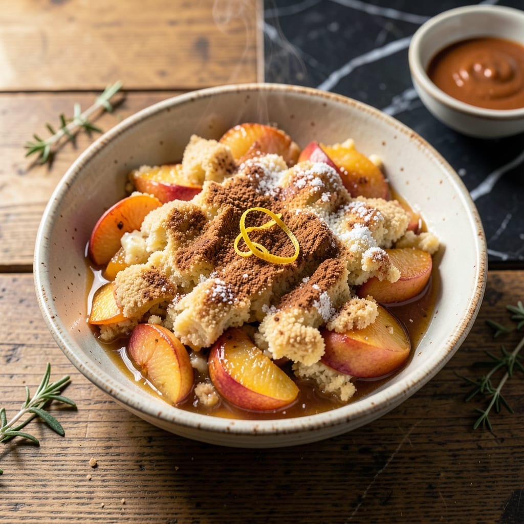 Peach Cobbler Recipe With Pancake Mix: Warm Fruit Under Fluffy Topping