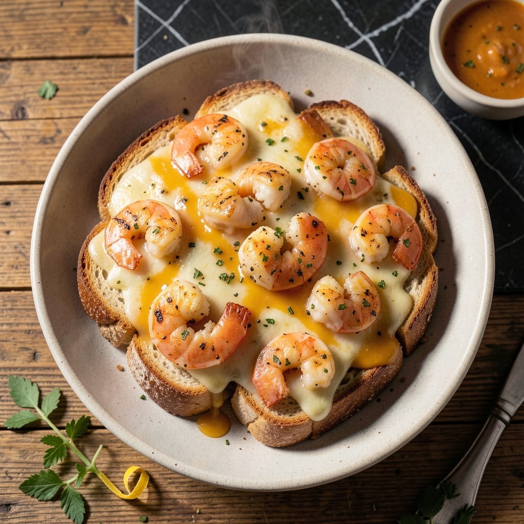 Cheesy Garlic Bread Shrimp Grilled Cheese Recipe: Three-Cheese Melt With Crispy Shrimp Cheesy Garlic Bread Shrimp Grilled Cheese Recipe: Three-Cheese Melt With Crispy Shrimp