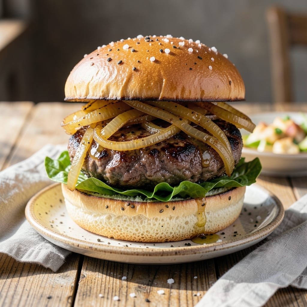 Homemade Burger Recipe With Ground Beef: Juicy Patties With Caramelized Onions
