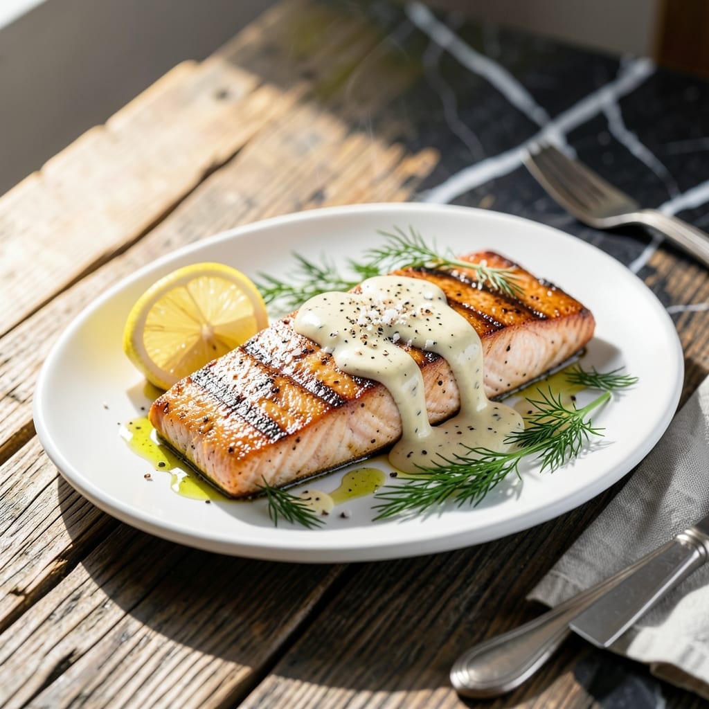 Grilled Salmon With Lemon Dill Sauce Recipe: Flaky Fish With Citrus Zing