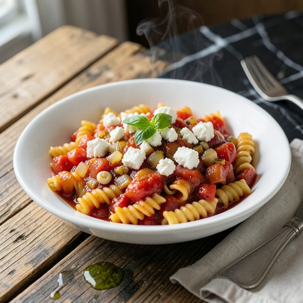 Feta Pasta Recipe With Canned Tomatoes: Mediterranean Flavor in One Pot