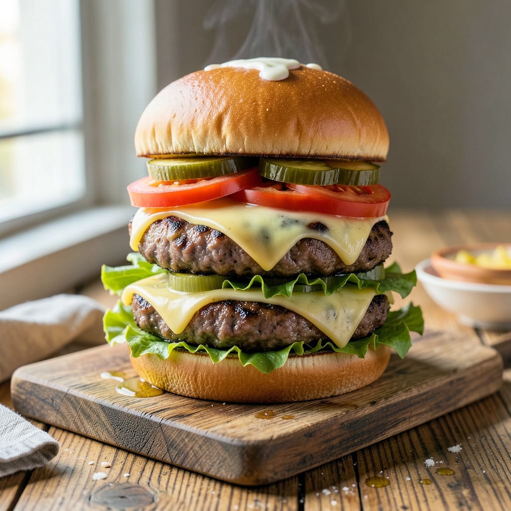 Five Guys Grilled Cheese Burger Recipe: Stacked With Melted Magic example with annotations