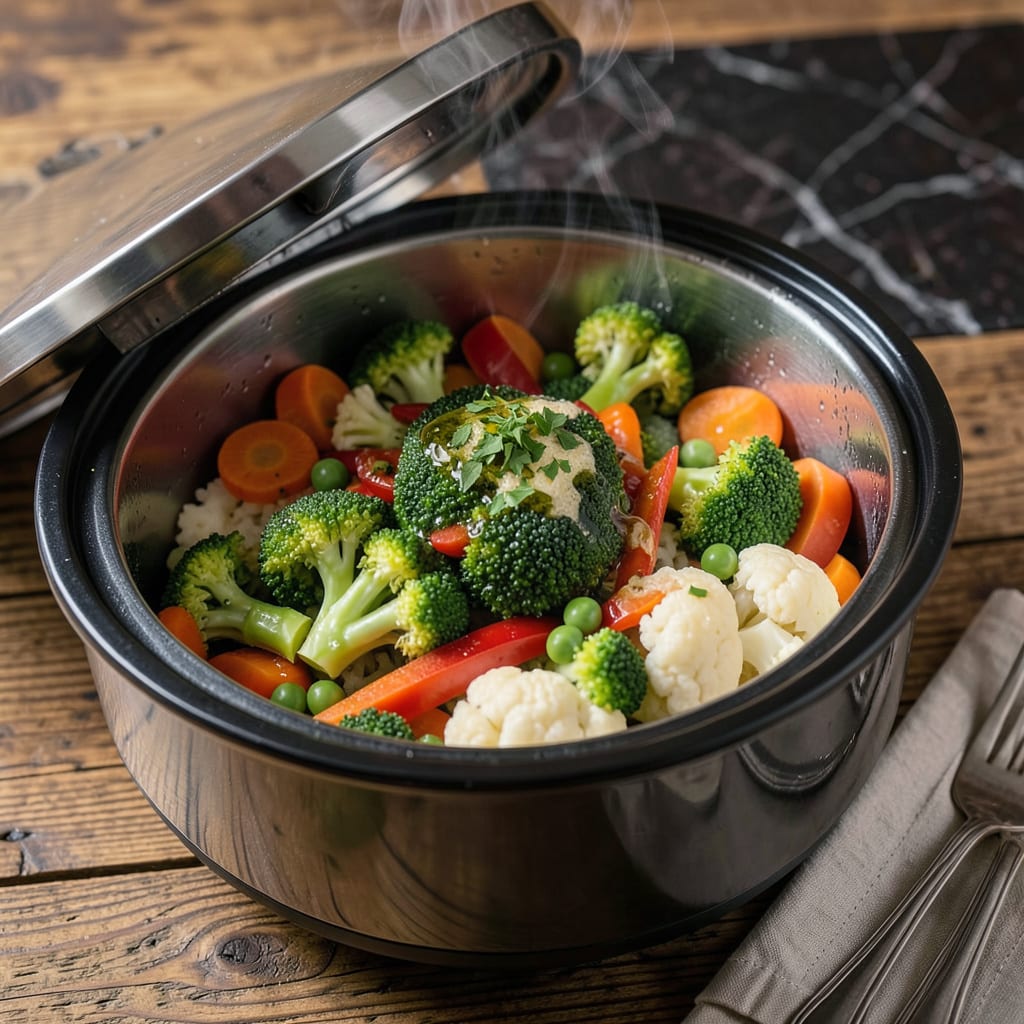 Frozen Vegetables in Rice Cooker: Hands Off Steamed Perfection example with annotations