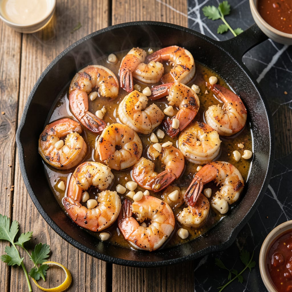 Gridley's BBQ Shrimp Recipe: New Orleans Style Spicy Butter Sauce illustration with key details