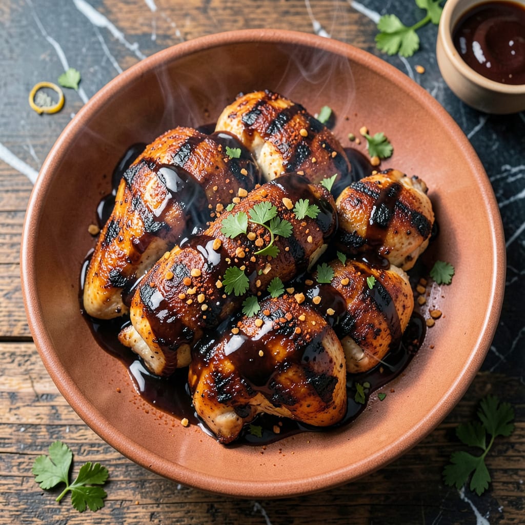 Grilled Barbecue Chicken Thighs Recipe: Smoky Char With Sticky Glaze illustration with key details