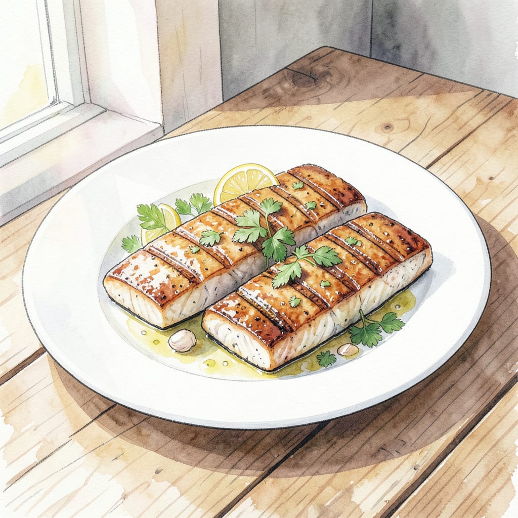 Complete grilled black cod recipe overview image