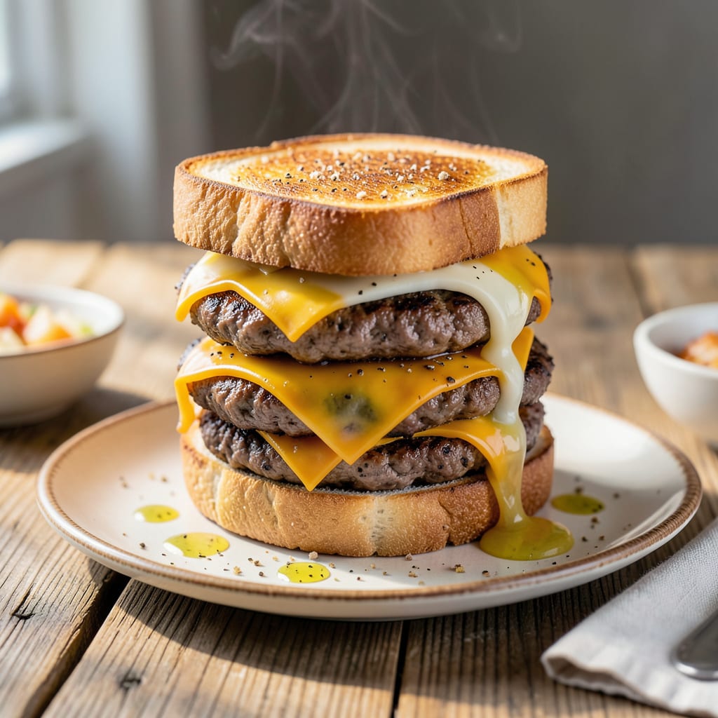 Visual representation of grilled cheese burger recipe