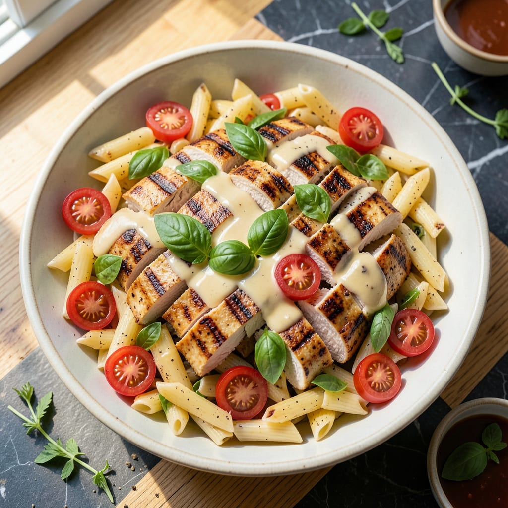 Visual representation of Grilled Chicken Pasta Salad Recipe: Lemon Herb Brightness With Charred Notes