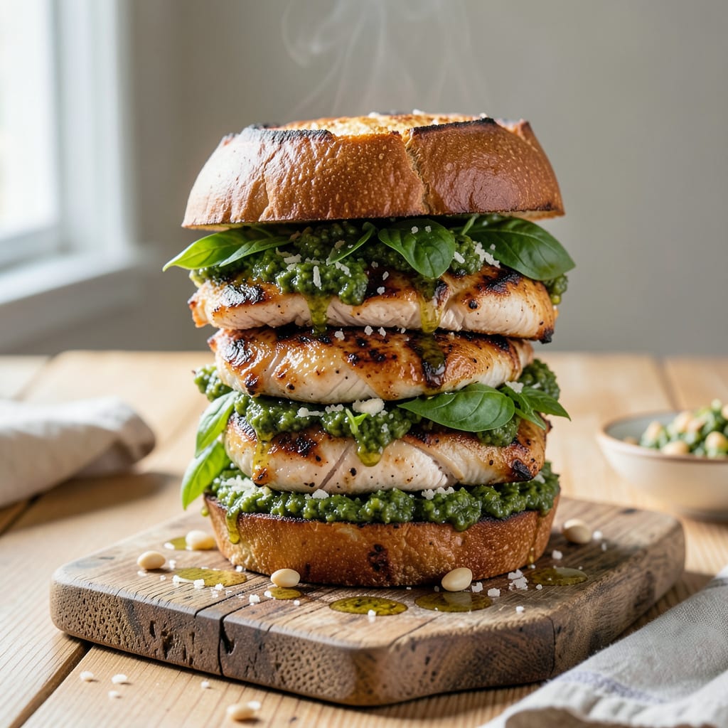 grilled chicken pesto sandwich recipe example with annotations