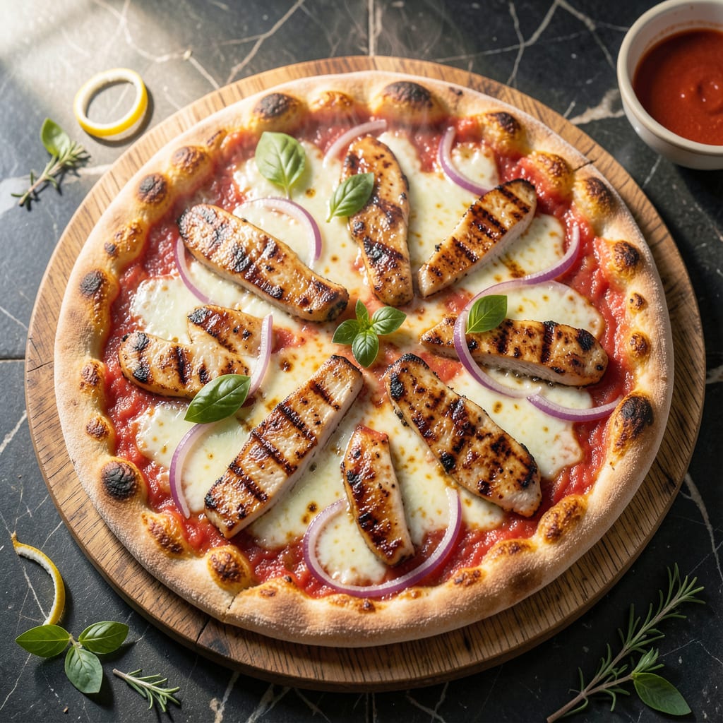grilled chicken pizza recipe illustration with key details