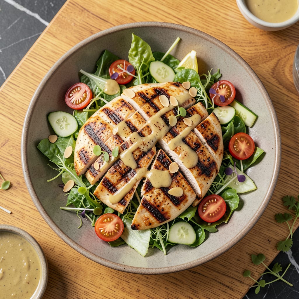 Grilled Chicken Salad: Juicy Protein Over Crisp Greens and Bold Flavors example with annotations