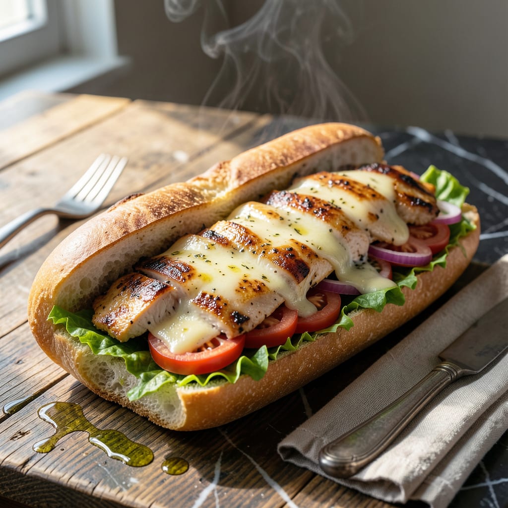 Complete Grilled Chicken Sub Recipe: Toasted Hoagie With Melty Cheese overview image