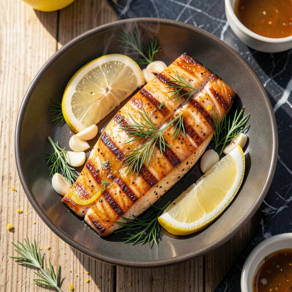 grilled lemon pepper salmon recipe example with annotations