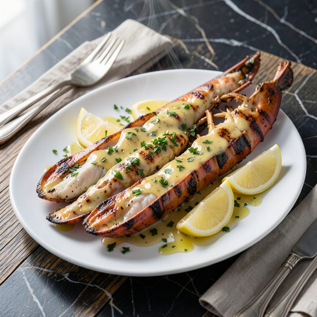 Grilled Lobster Tail Recipe With Garlic Butter: Succulent Sweetness With Charred Elegance example with annotations