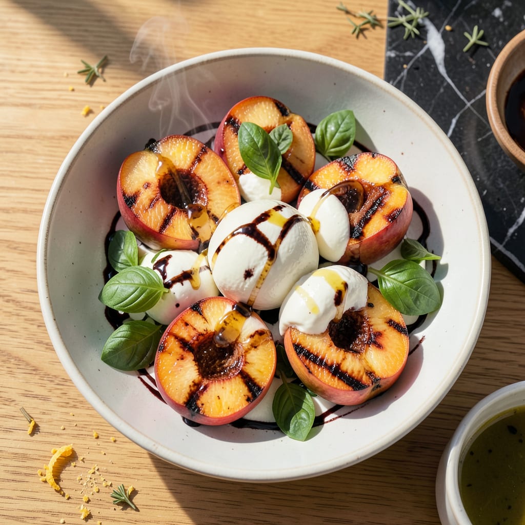 grilled peach and burrata salad recipe example with annotations