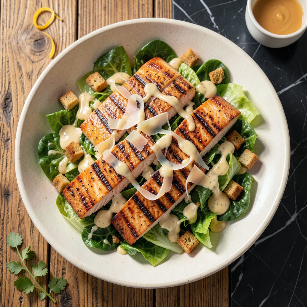 Grilled Salmon Caesar Salad Recipe: Smoky Char Meets Creamy Dressing example with annotations