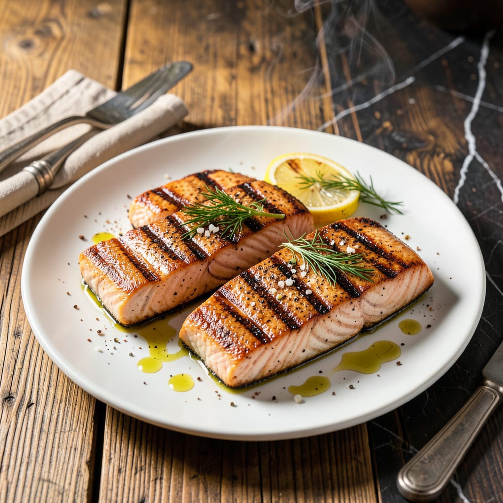 Visual representation of grilled salmon steak recipe