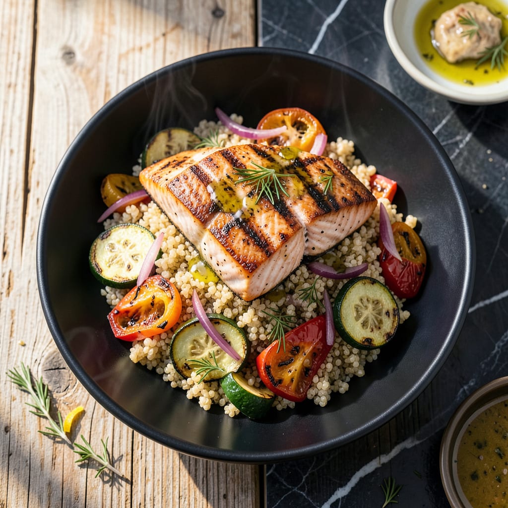 Comprehensive Grilled Salmon With Quinoa And Roasted Vegetables Recipe: Nutrient Packed Meal in One Pan visual reference