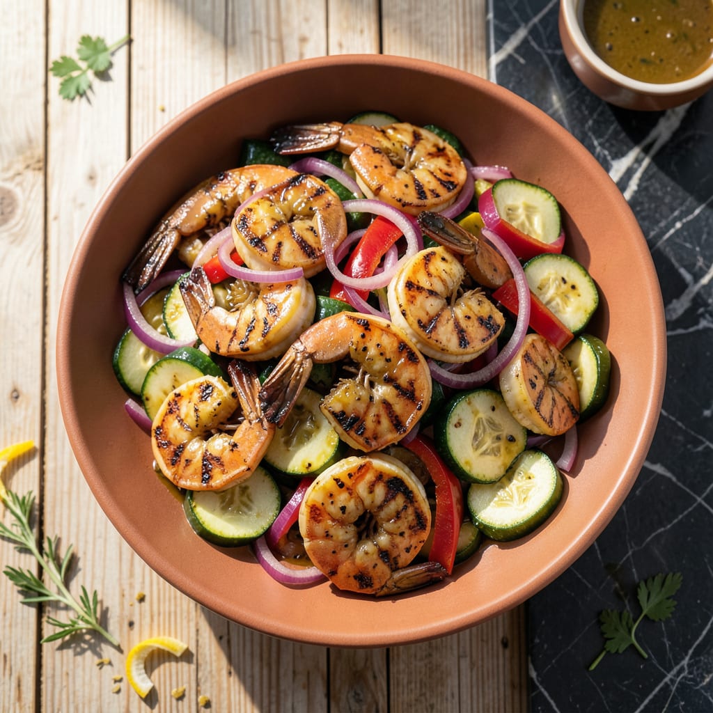 Comprehensive Grilled Shrimp and Vegetables Recipe: Skewered Garden Freshness Over Open Flame visual reference