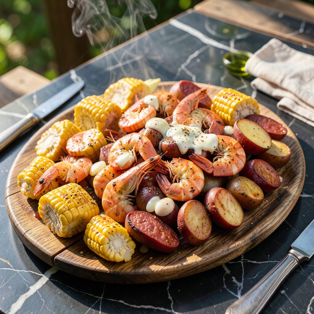 Visual representation of grilled shrimp boil recipe