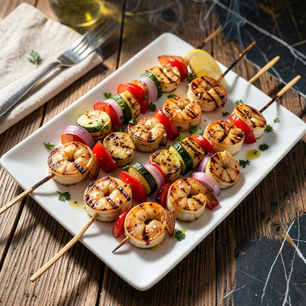 Grilled Shrimp Kabobs With Vegetables Recipe: Skewered Seafood and Garden Freshness example with annotations