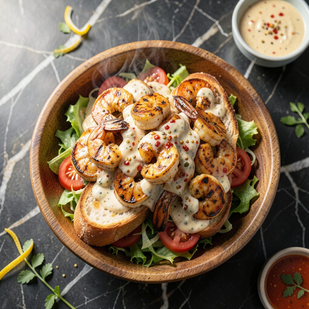 Grilled Shrimp Po Boy Recipe: Crispy Baguette With Spicy Remoulade example with annotations