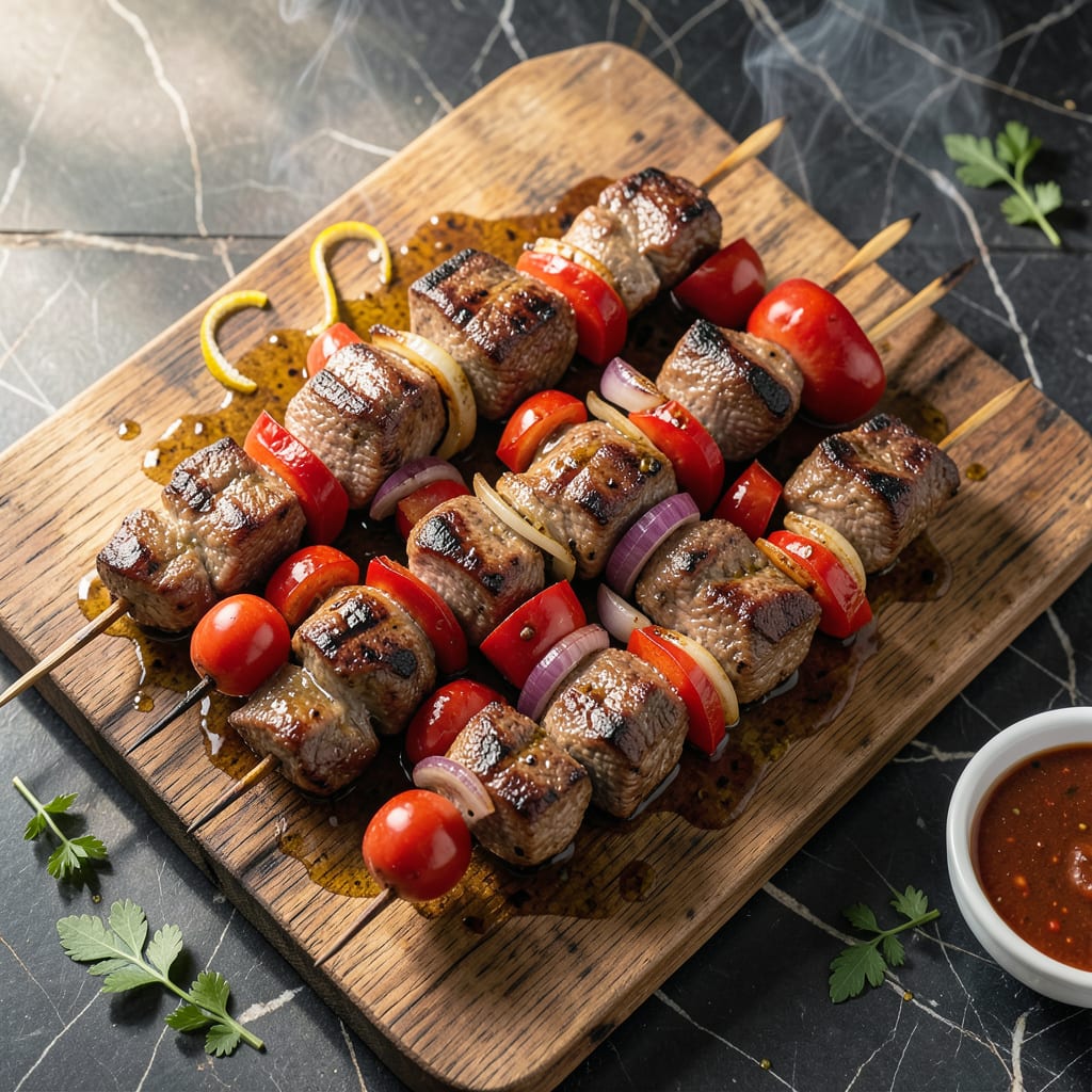 Visual representation of Grilled Steak Kabobs Recipe: Skewered Juiciness With Charred Edges