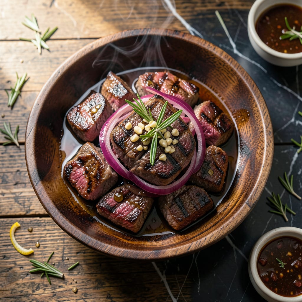 Complete Grilled Steak Tips Recipe: Marinated Bold Cuts with Charred Edges overview image