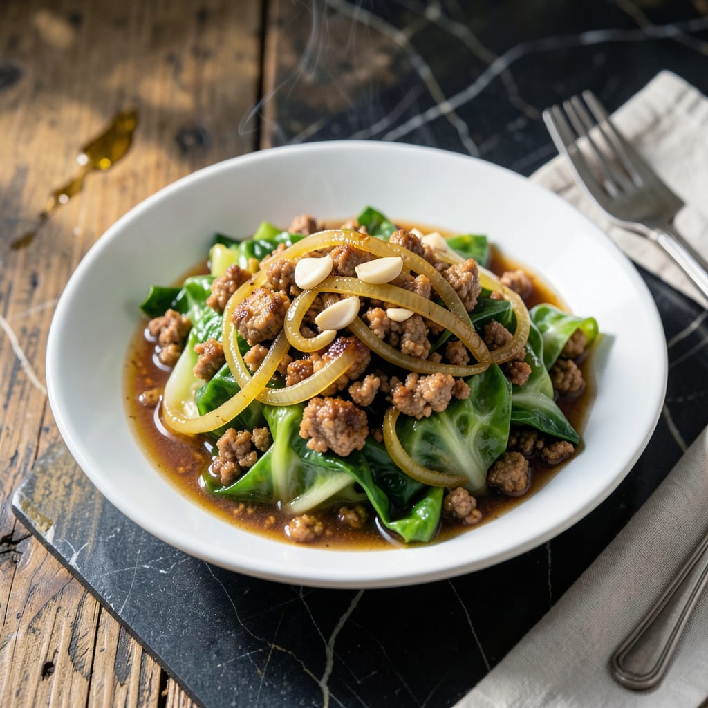 ground pork cabbage recipe example with annotations