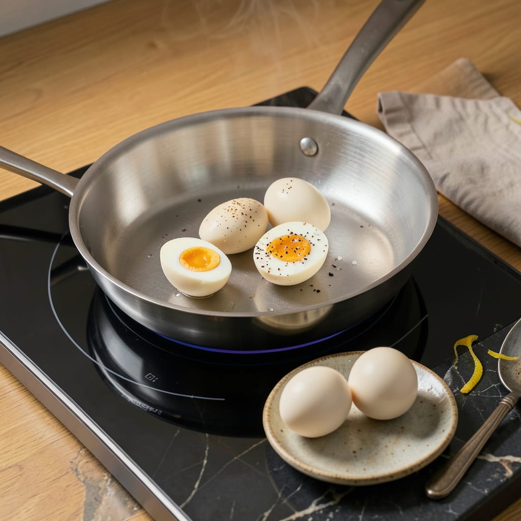Complete hard boiled eggs induction stove overview image