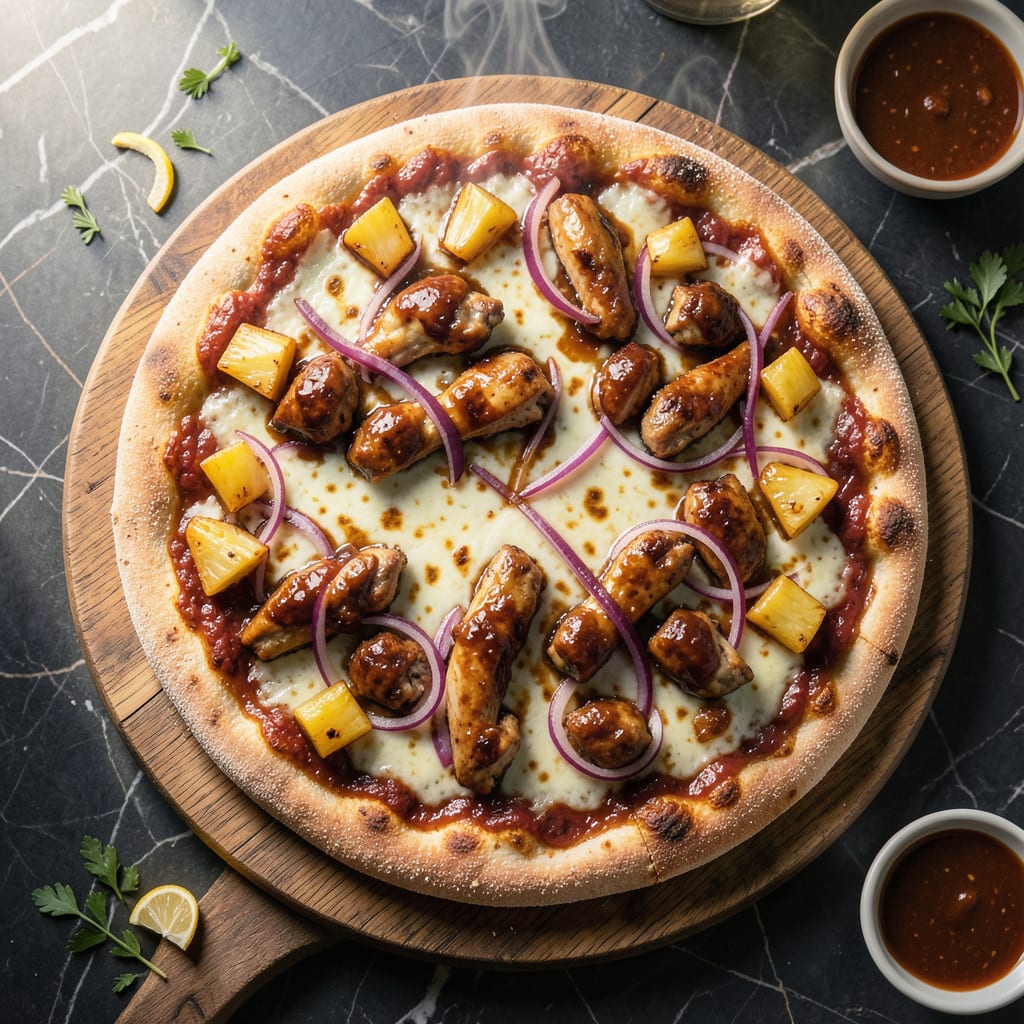 hawaiian bbq chicken pizza recipe illustration with key details