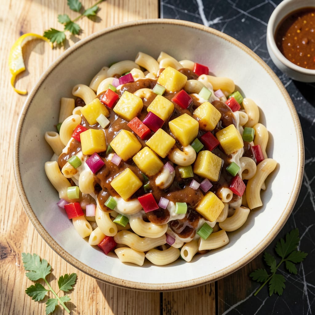 Hawaiian BBQ Pasta Salad Recipe: Tropical Sweetness in Every Bite illustration with key details