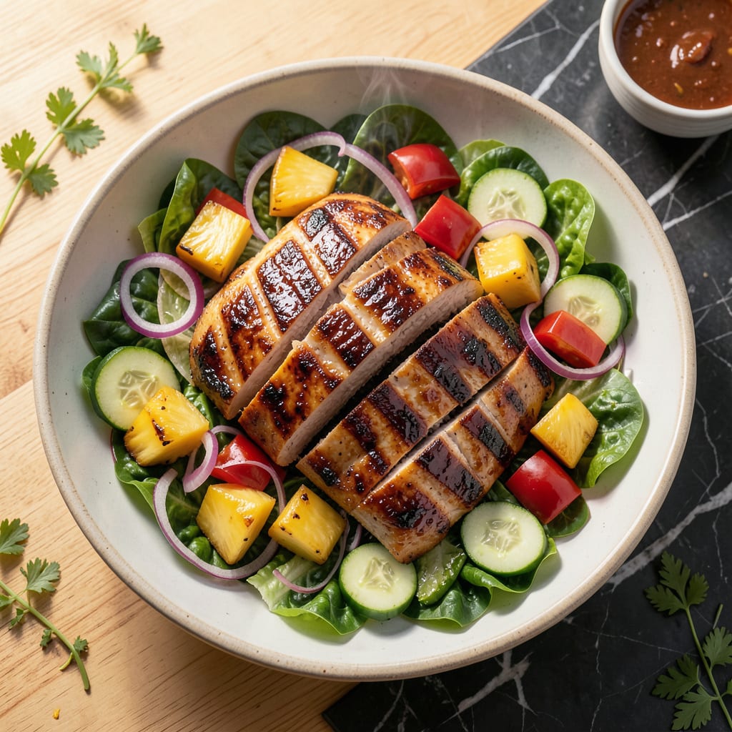 Hawaiian BBQ Salad Recipe: Tropical Sweet and Savory Crunch illustration with key details