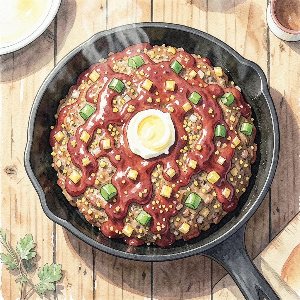 hillbilly kitchen meatloaf recipe illustration with key details