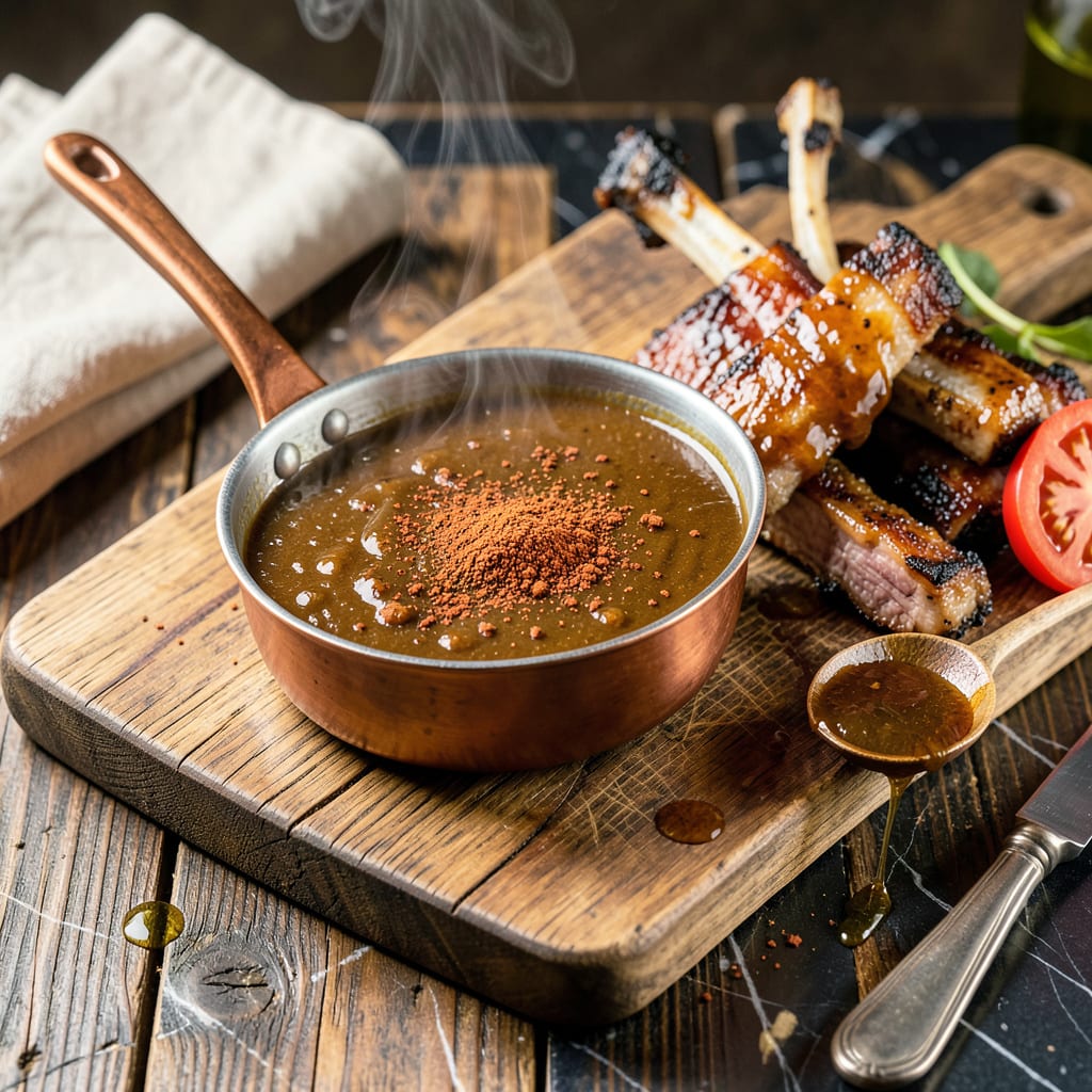 Homemade BBQ Sauce Recipe for Ribs: Thick Molasses Free Glaze illustration with key details