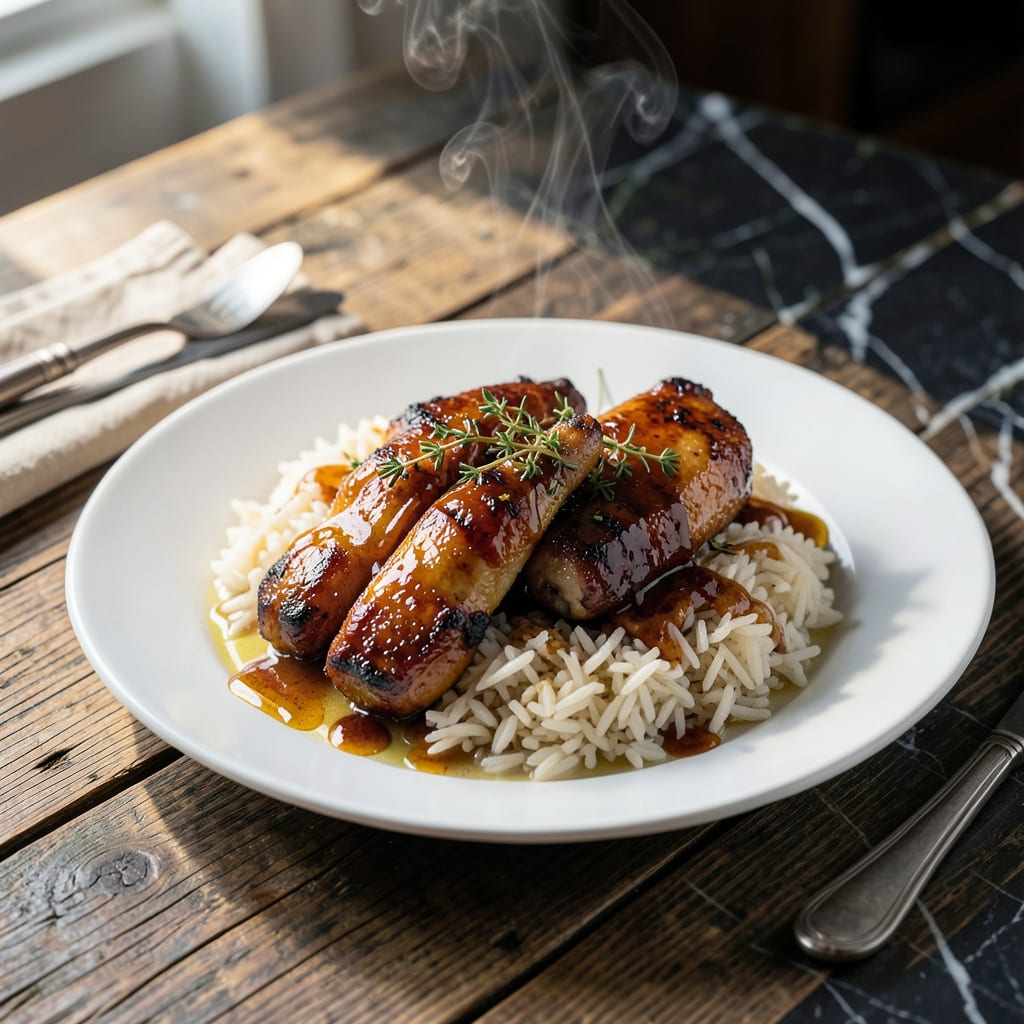 honey bbq chicken rice recipe example with annotations