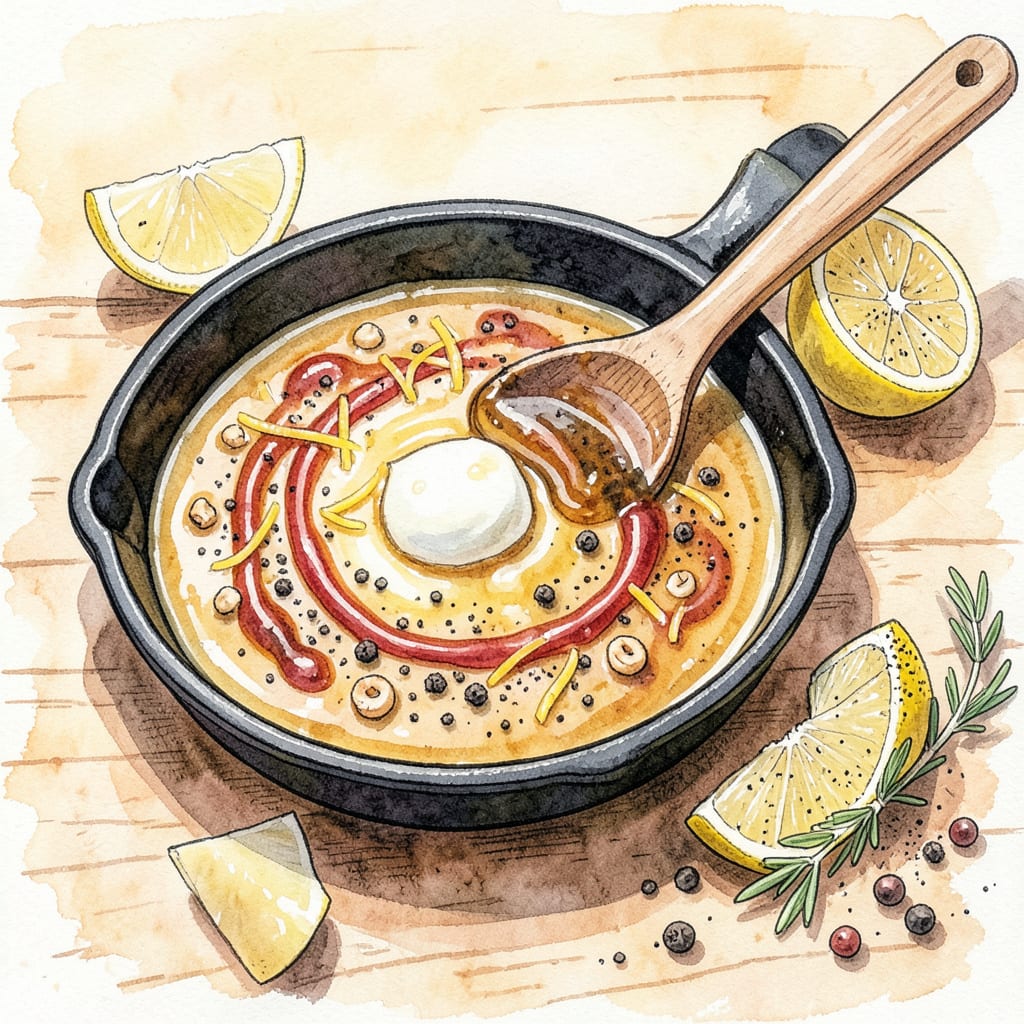 hot honey lemon pepper sauce recipe illustration with key details