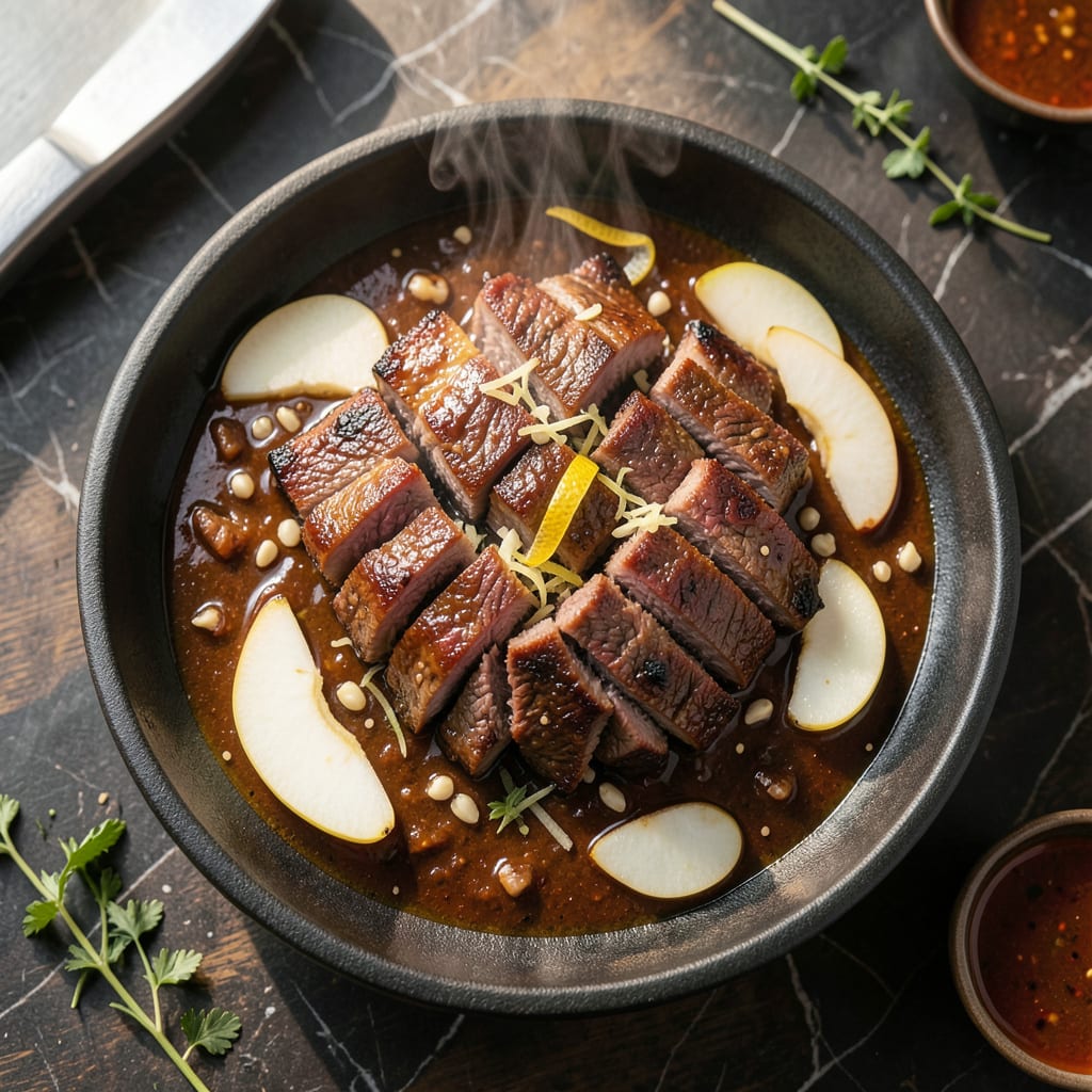 Korean BBQ Beef Brisket Recipe: Sweet Soy Glazed Masterpiece example with annotations