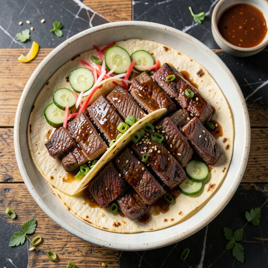 Korean BBQ Beef Tacos Recipe: Sweet and Spicy Fusion Flavor example with annotations