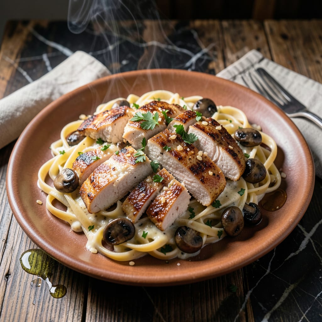 Macaroni Grill Pasta Milano Recipe: Creamy Parmesan Sauce with Grilled Chicken illustration with key details