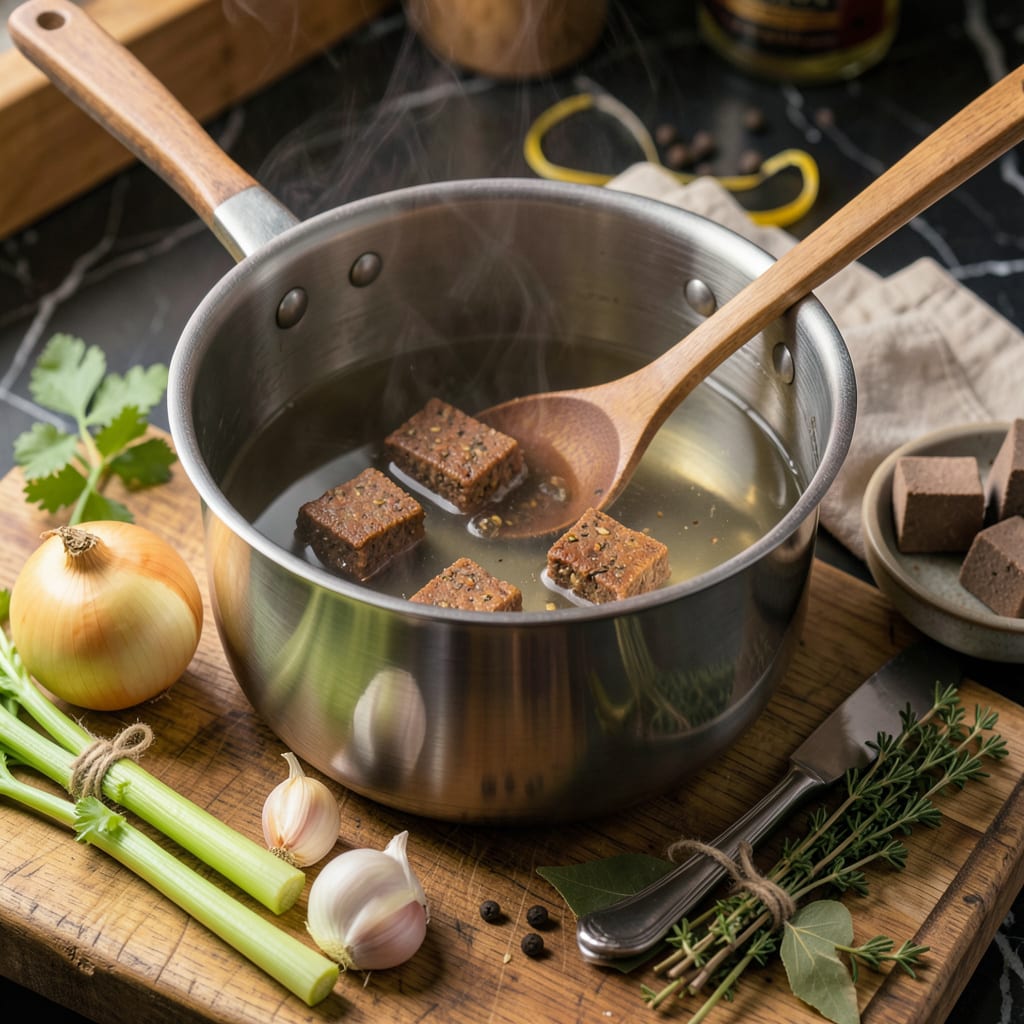 making beef broth with bouillon cubes example with annotations