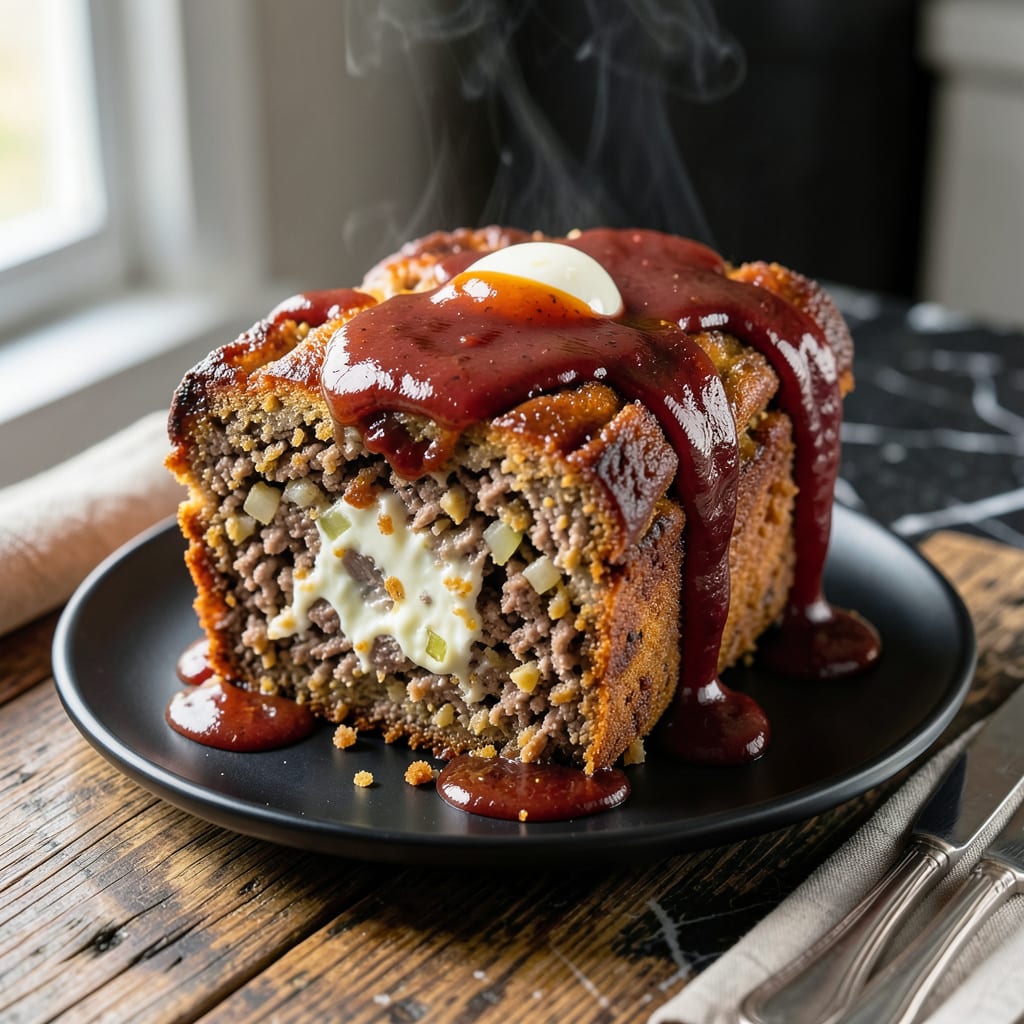 Meatloaf Recipe Using BBQ Sauce: Smoky Glaze Over Juicy Slices illustration with key details