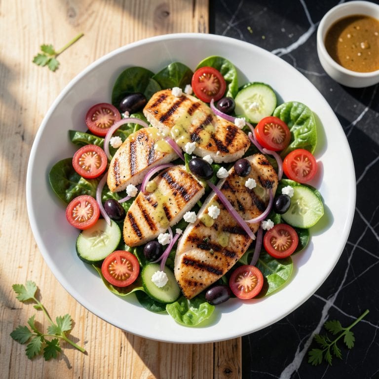 Visual representation of mediterranean grilled chicken salad recipe