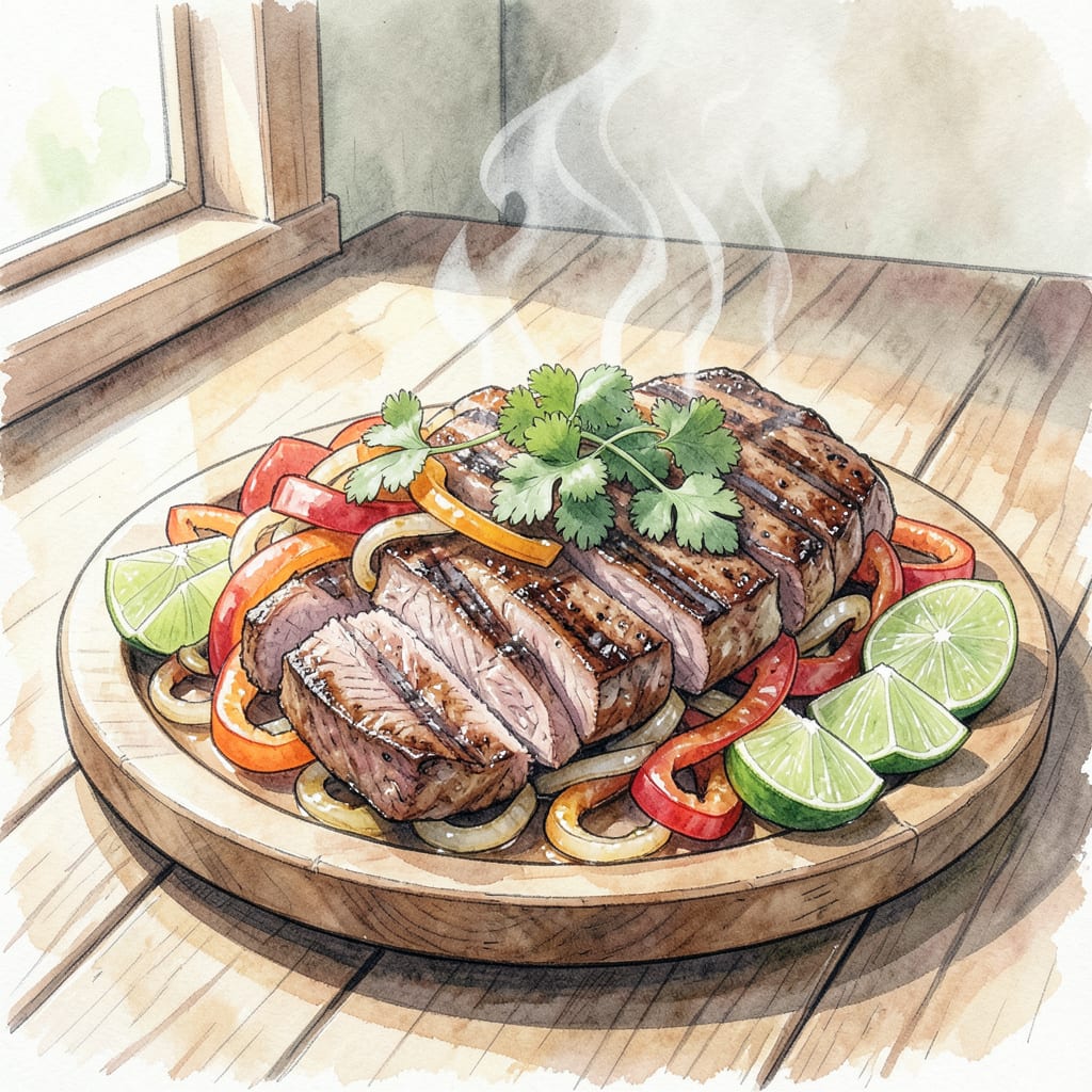 Mexican Carne Asada BBQ Recipe: Sizzling Skillet Perfection illustration with key details