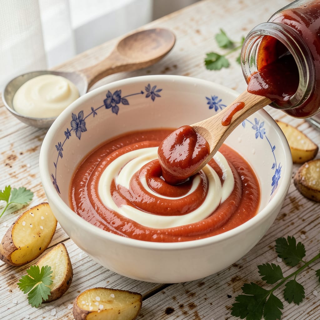 Comprehensive mixing ketchup and mayo visual reference