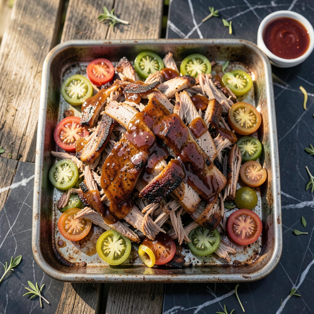 North Carolina Pork BBQ Recipe: Vinegar Based Tang with Slow Smoked Tenderness illustration with key details