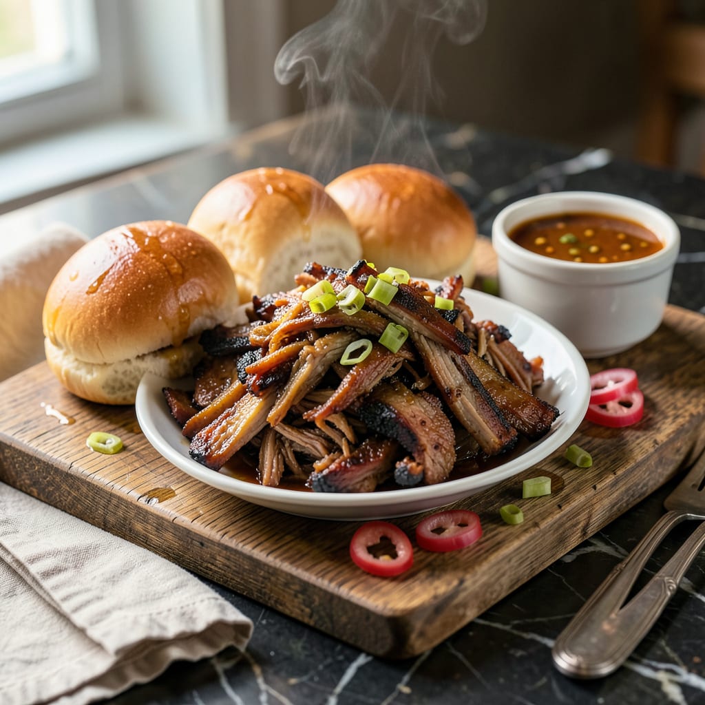 north carolina pulled pork bbq recipe illustration with key details